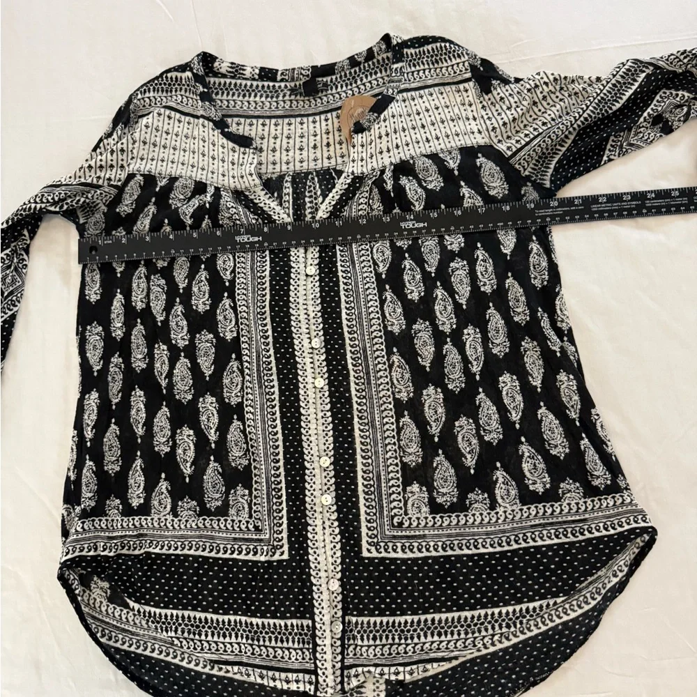 Lucky Brand Boho Top Black and White Button Front - Size M